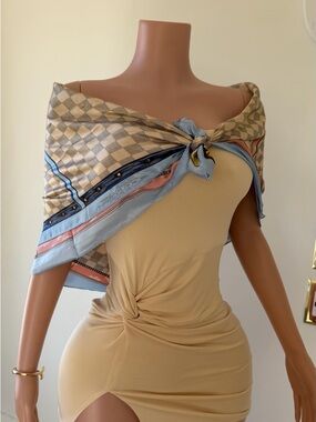 Luxury Blue-Beige Satin Finish Like Scarf - Elegant Women's Accessory